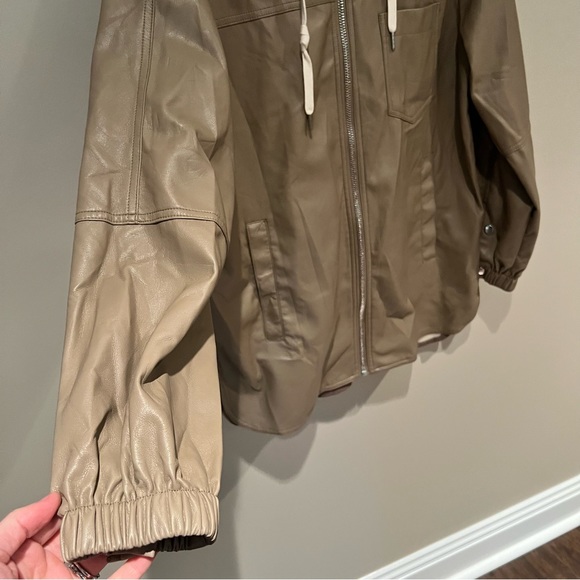 Zara Taupe Leather Hooded Zipper Jacket | XS - Picture 5 of 11